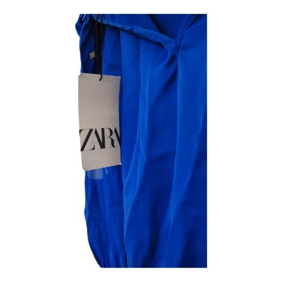 Zara Structured Wrap Drapery Style  Blue Blouse Size Large NWT - Picture 7 of 11